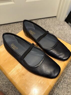 Franco Sarto Black Leather Mary Jane Flats with Strap